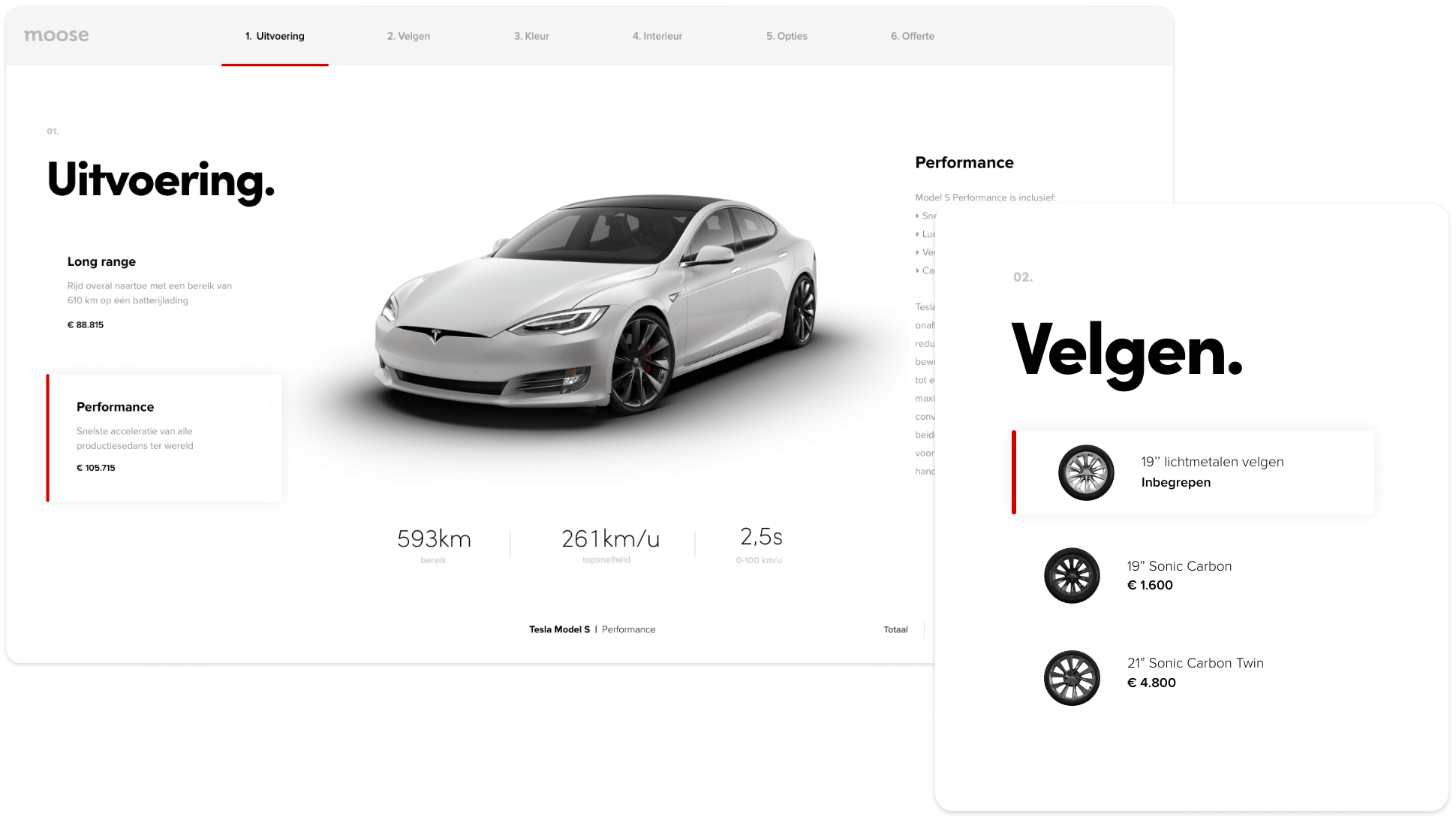 Moose product-configurator app schermen